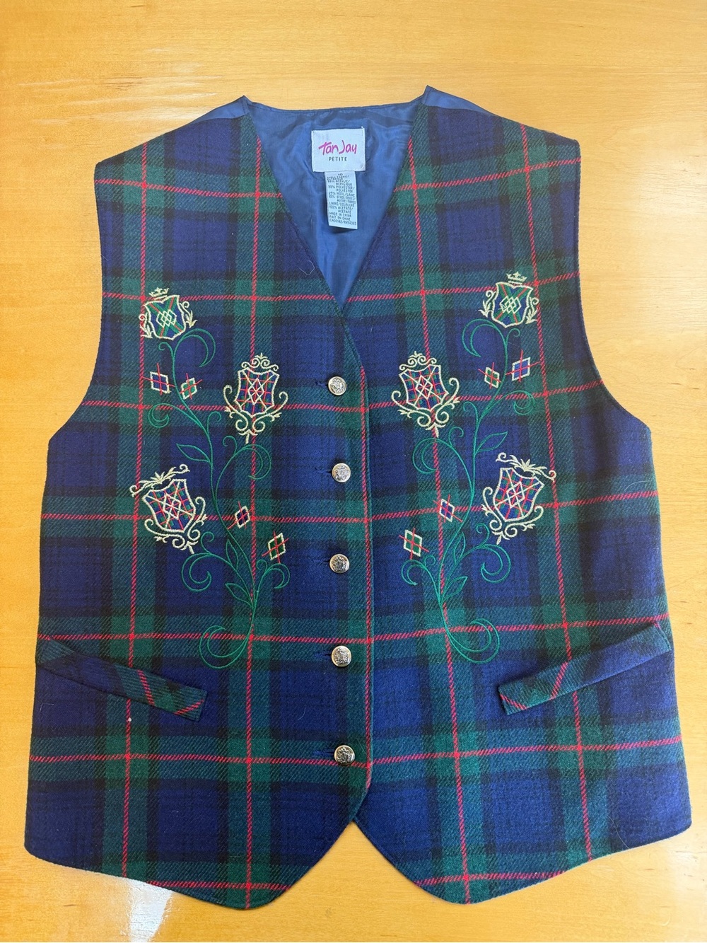 Vintage Tan Jay Petite Multicolor plaid Wool/acrylic/poly  Vest Women's Size 10
